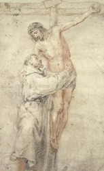 Der heilige Franziskus weist die Welt zurück und umarmt Christus